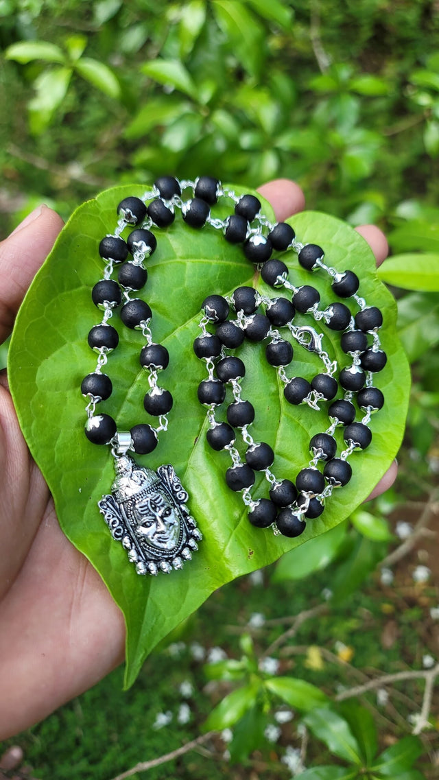 Karungali German Silver Mala with kasi Mahakal Pendant