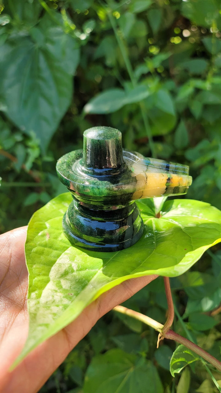 Green stone Shivalinga in rare tiger shade
