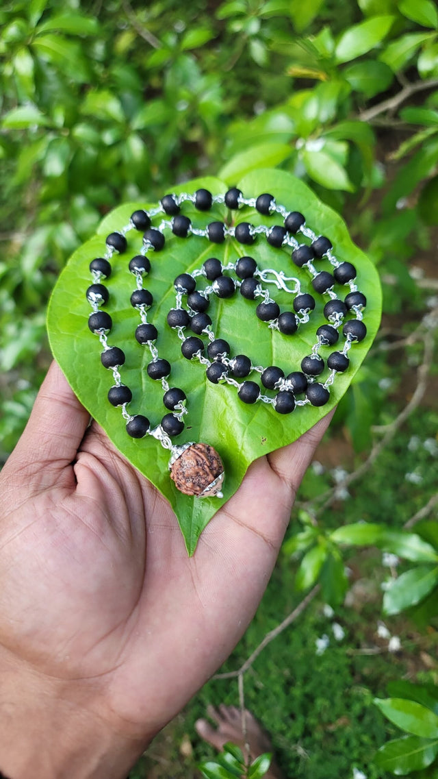 Karungali German Silver Mala with Rudraksha Dollar