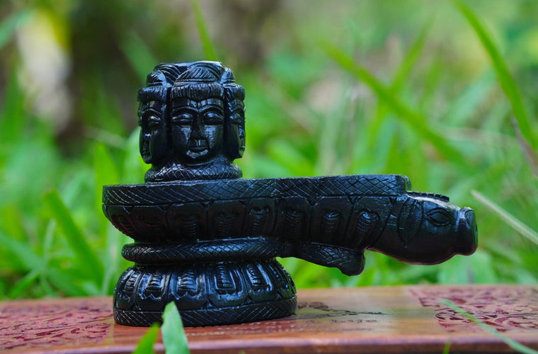 Natural Black Jade Panchamukhi Shivalinga statue-1.5kg(4.8inch)