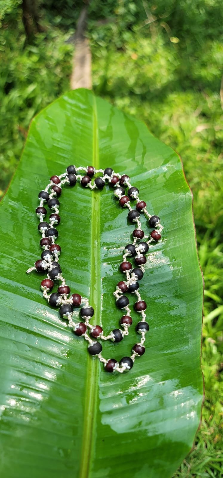 Red Sandalwood & Karungali Mala Silver(925) - 8mm