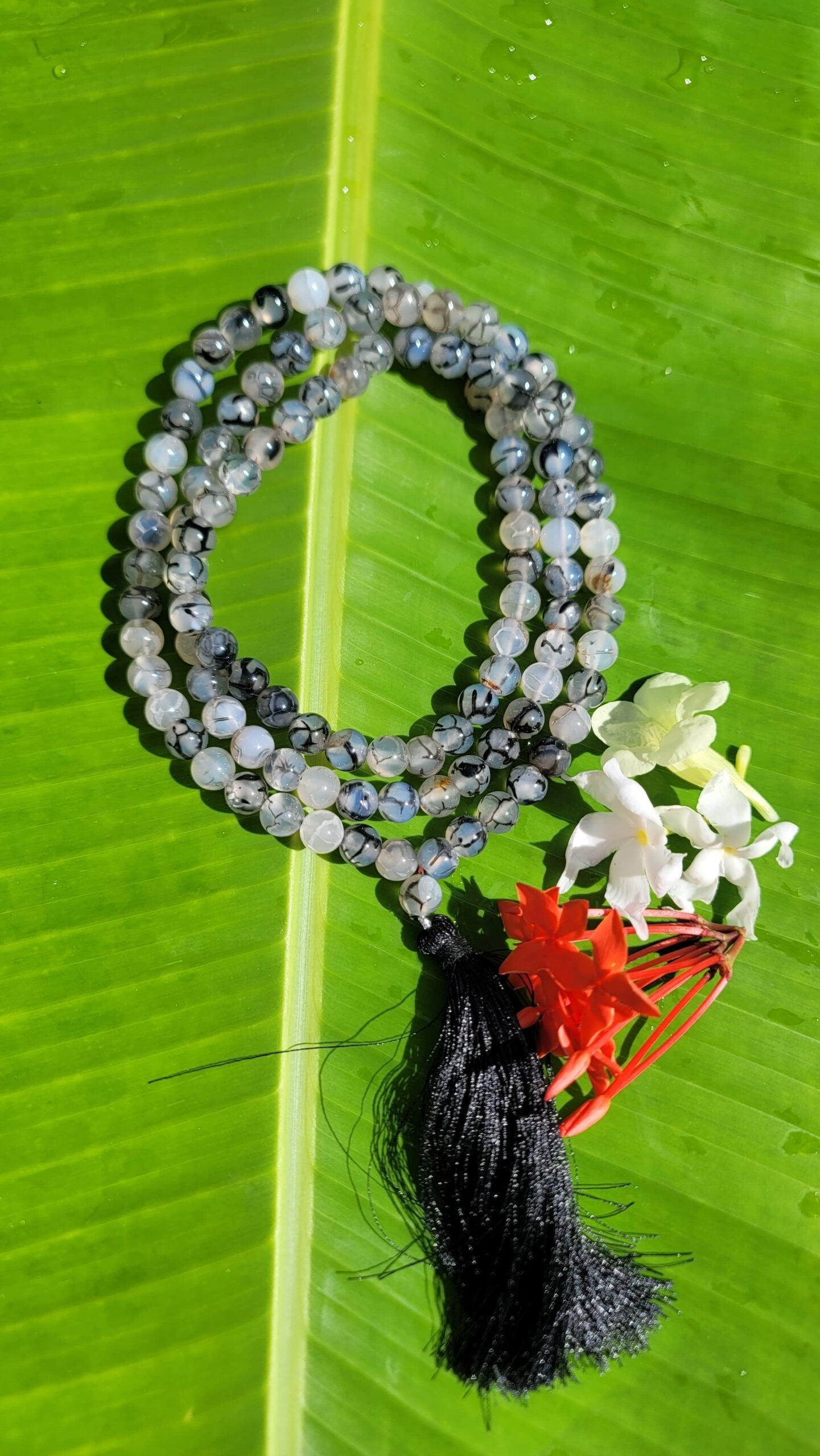 Vein Agate Gemstone Mala 108 Pearls