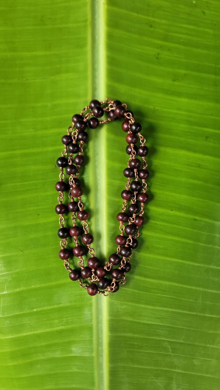 Red Sandal Wood Copper Wire Mala 6mm