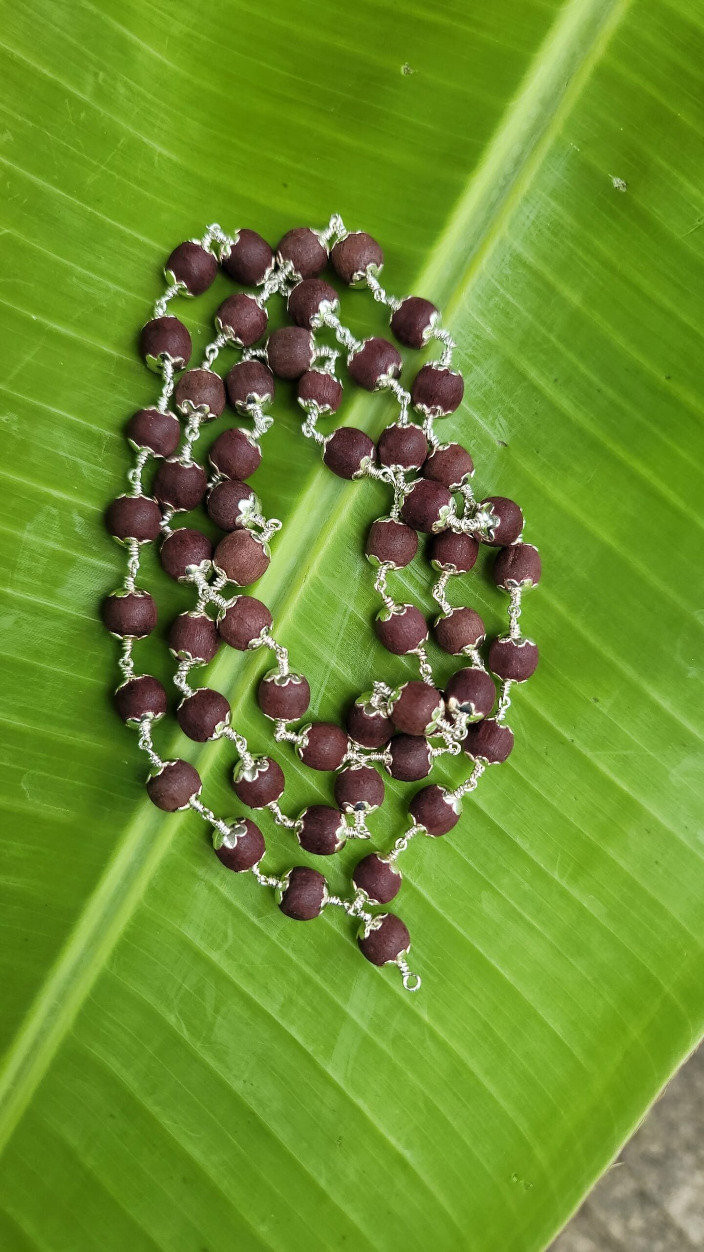 Red Sandal Wood Silver(925) Cap Mala 8mm
