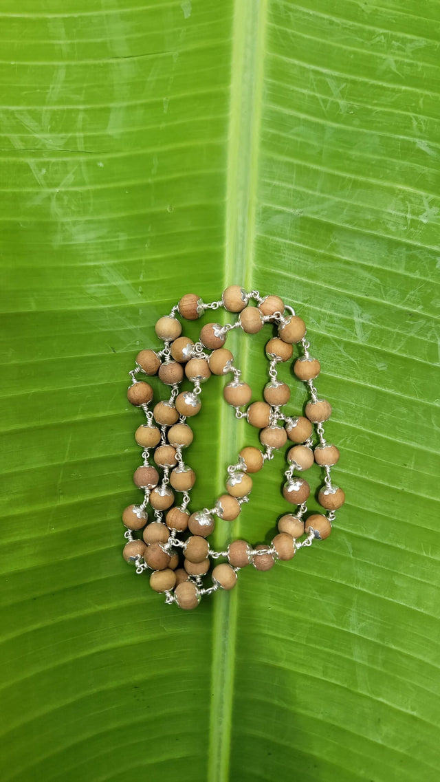White Sandal Wood Silver(925) Cap Mala – 8mm