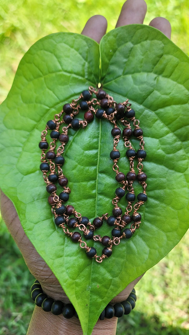 Red Sandalwood & Karungali Mala Copper Cap - 6mm