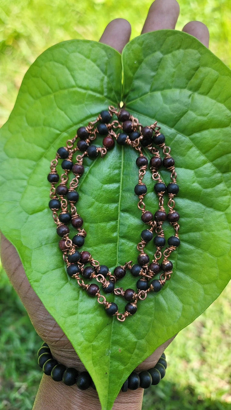 Red Sandalwood & Karungali Mala Copper Cap - 6mm