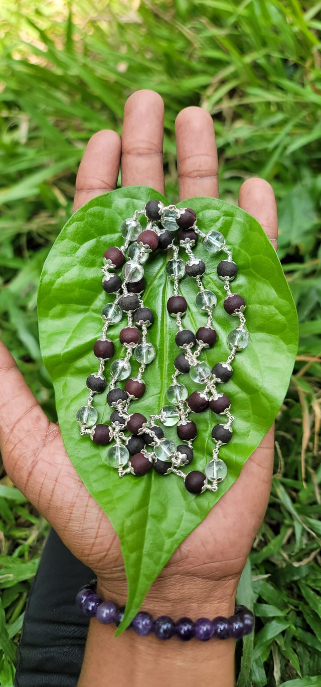 Karungali Red sandal & Spatika mala 8mm - 54 beads Silver(925) Mala