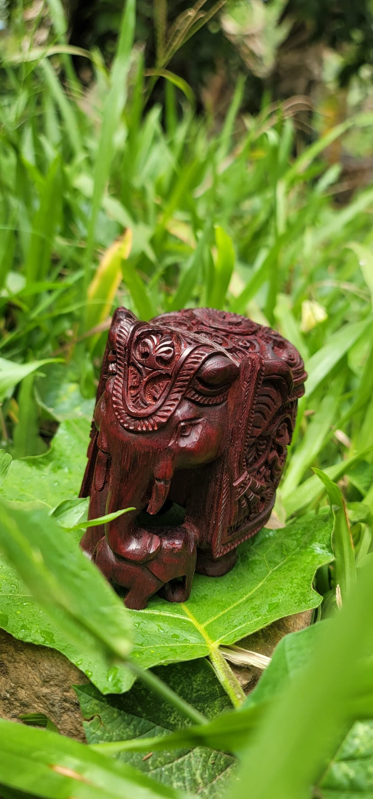 Red sandal wood (Original) - Elephant Statue with baby (1/2 KG)