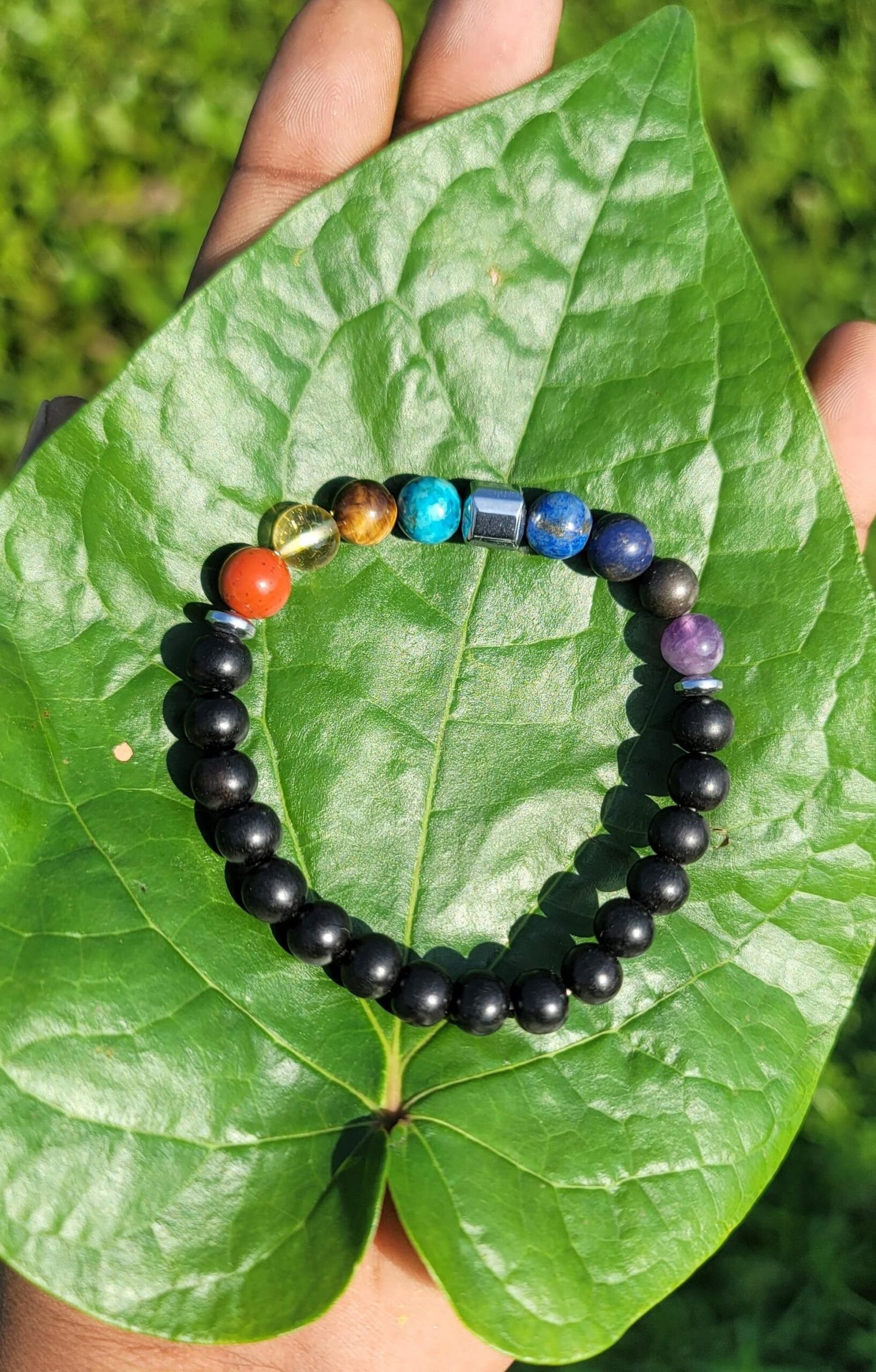 Karungali with Seven Chakra & Natural Pyrite Bracelet - 8mm