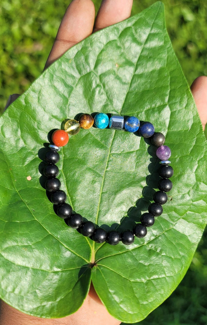 Karungali with Seven Chakra & Natural Pyrite Bracelet - 8mm