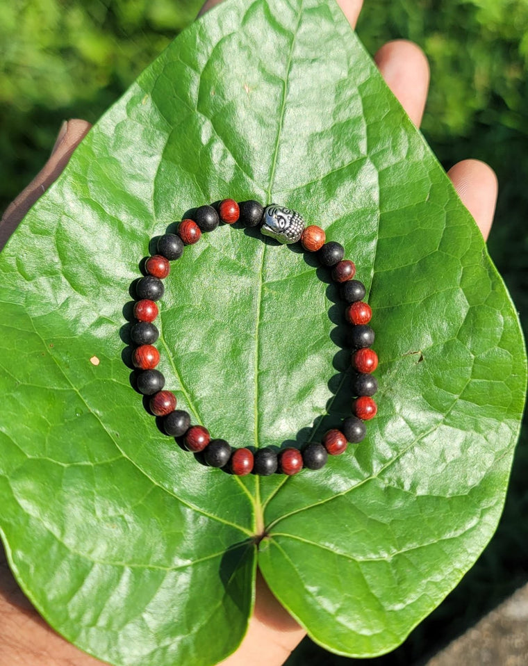 Karungali and Red sandalwood with buddha face Bracelet-6mm
