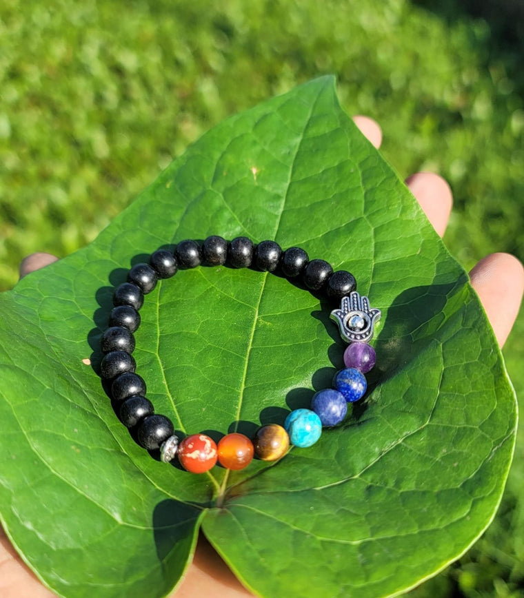 Karungali & Seven chakra with hamsa hand-8mm