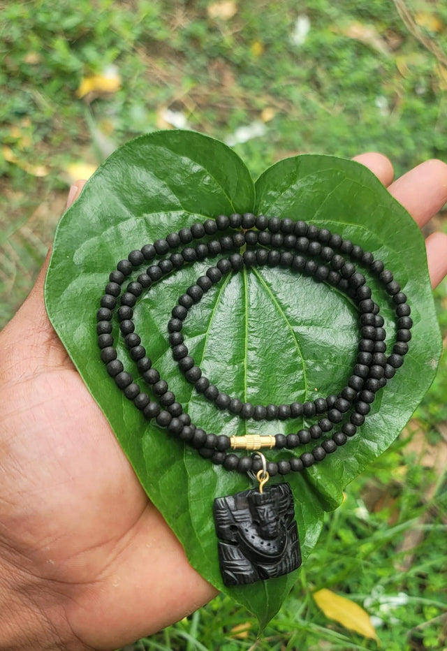 Karungali mala with ganesh Pendant-4mm