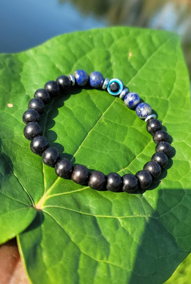 Lapis Lazuli & Karungali with Evil Eye Bracelet-8mm