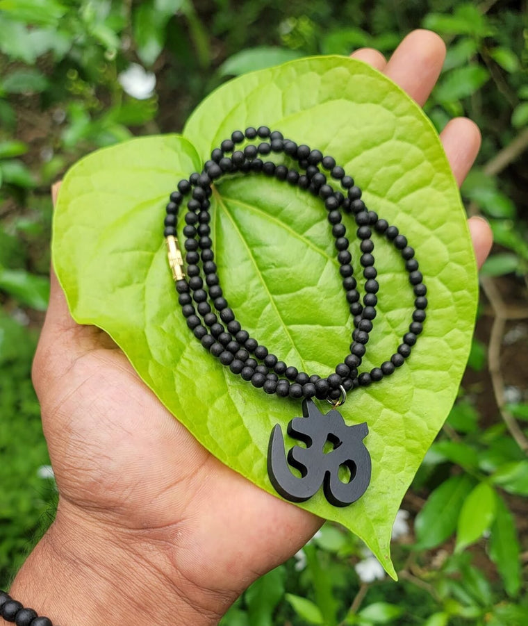 Karungali mala with Om Pendant-4mm