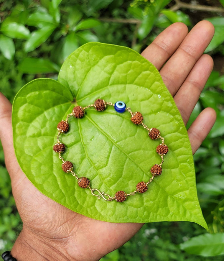 Rudraksha Bracelet Panchaloha with Evil Eye 8mm