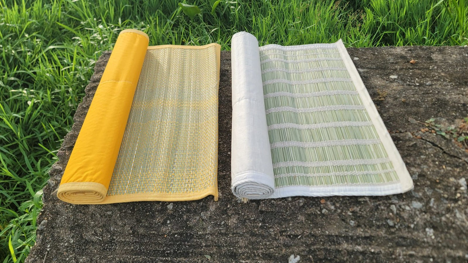 Darbha Grass Yoga Mat 2ft x 6ft oneside cloth (white,yellow)
