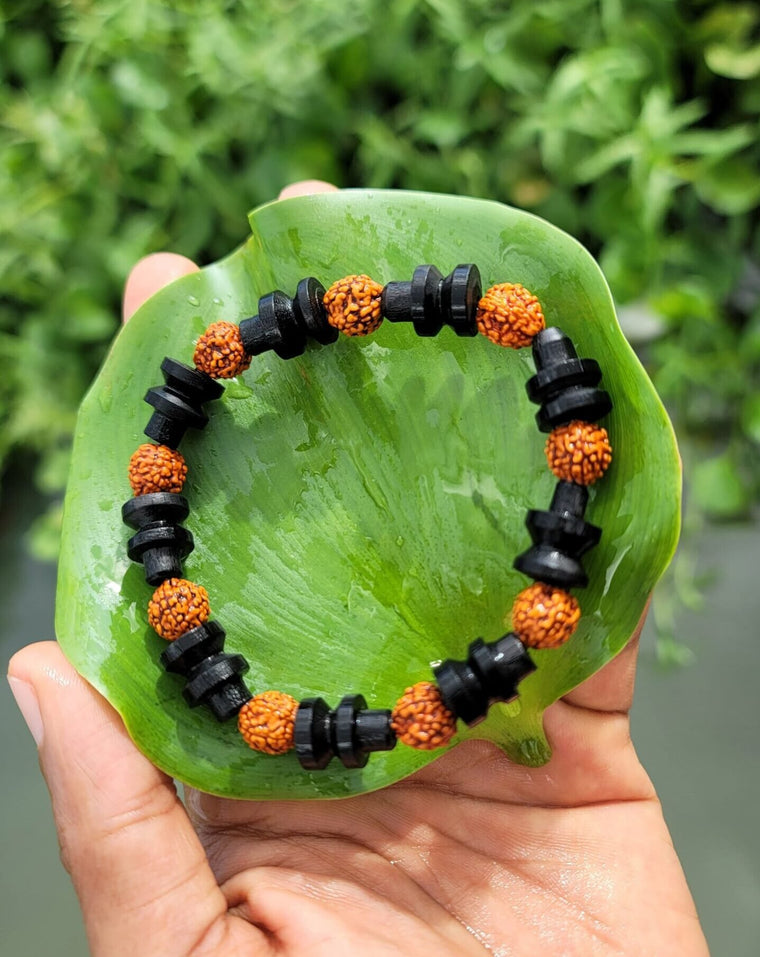 Rudraksha & Karungali Shivalinga Bracelet - 8mm