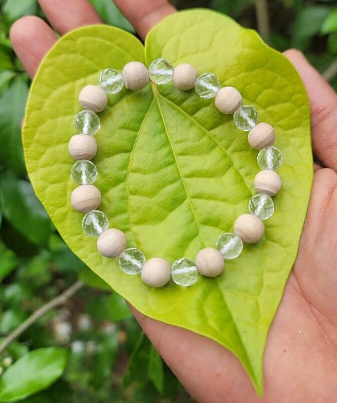 White Tulasi with Spatika Bracelet (8mm)