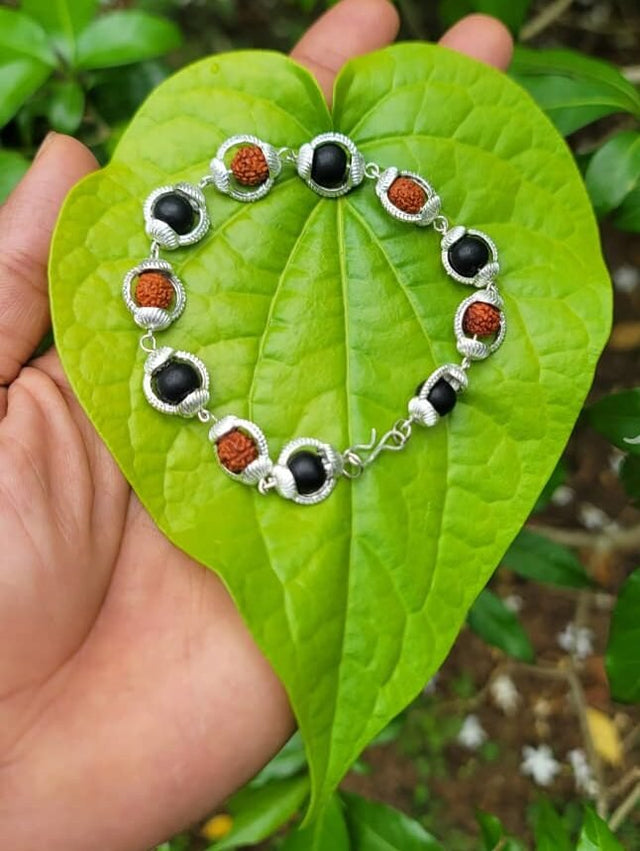 Karungali & Rudraksha Silver Coated Bracelet -8mm