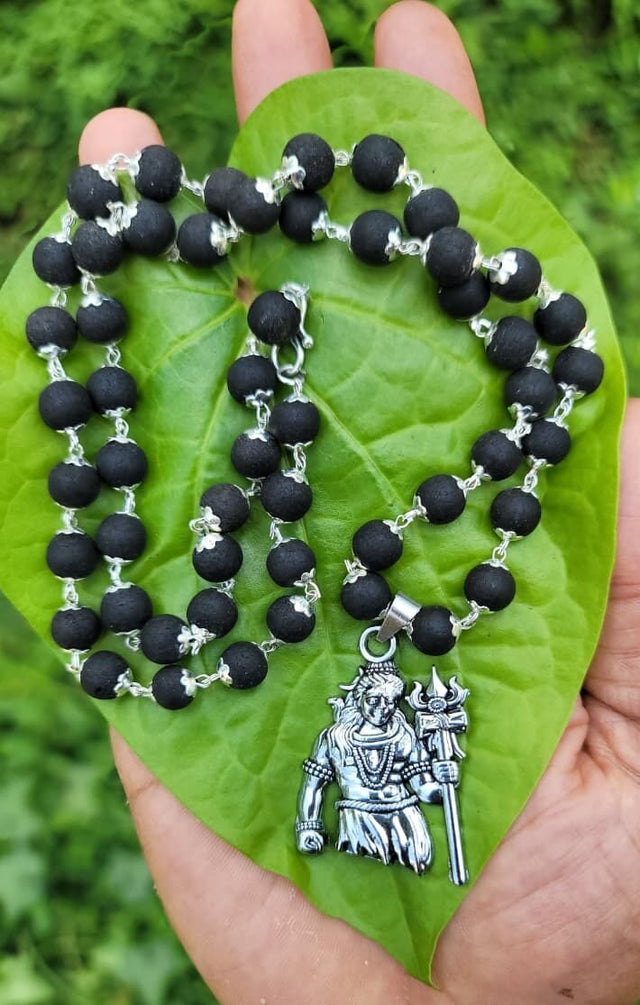 Karungali German Silver Mala With Shiva Dollar – 8 MM-TYPE E