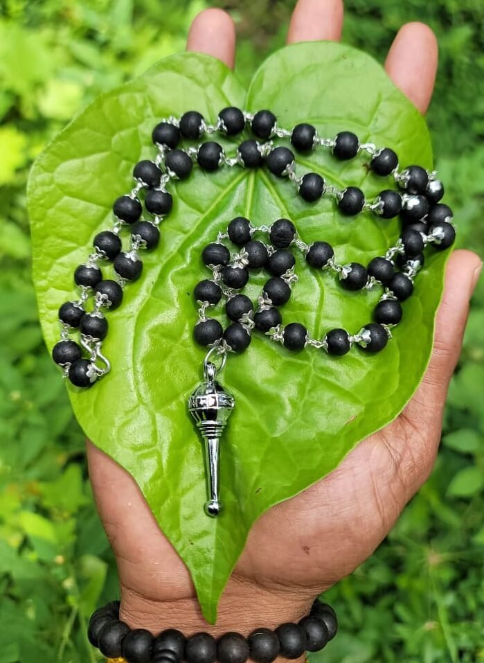 Karungali German Silver Mala With HANUMAN Dollar  8 MM-TYPE M