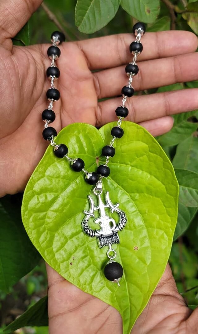 Karungali German Silver Mala With Trisul Dollar 8 MM-TYPE A