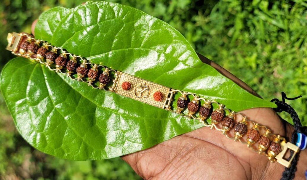 Rudraksha & Om Gold Plate Bracelet