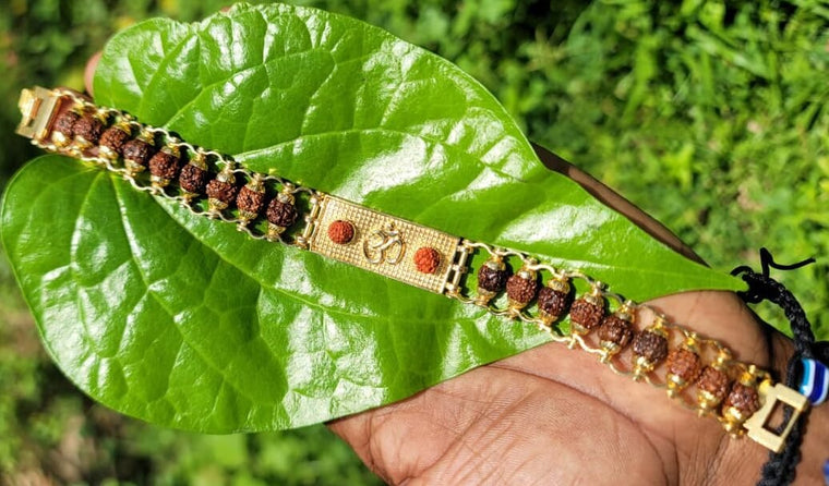 Rudraksha & Om Gold Plate Bracelet