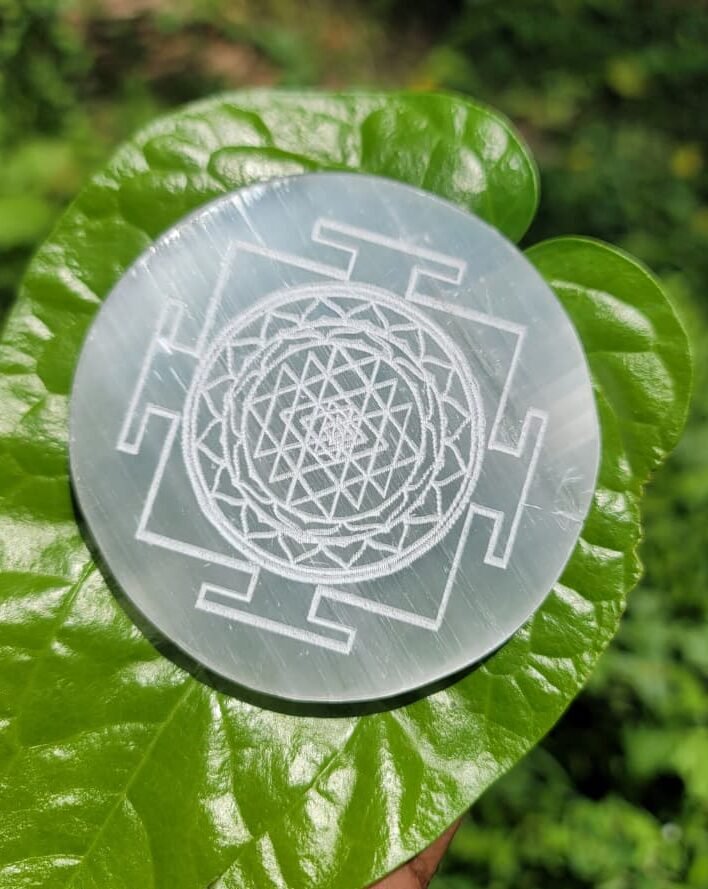 Selenite Crystal plate with Shri Yantra