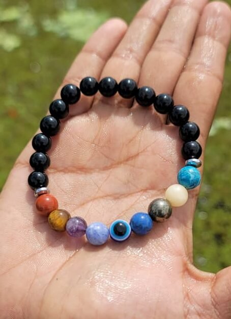 Black Onyx And Chakra With Evil Eye Bracelet 8mm