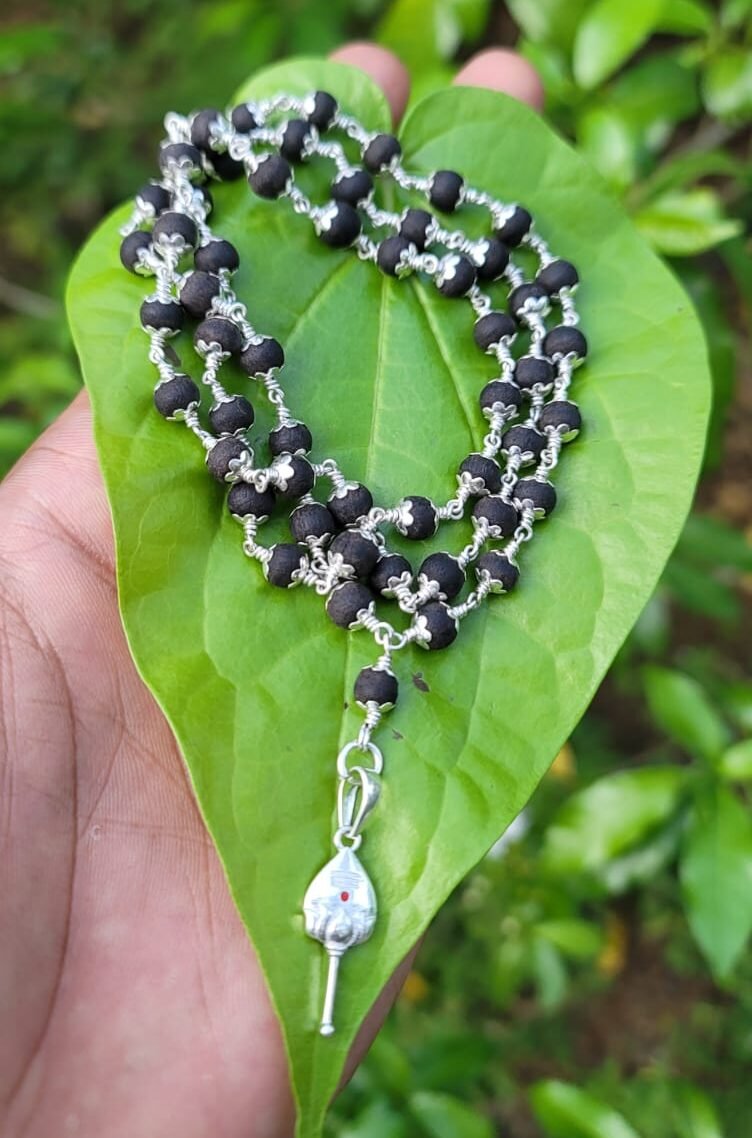 Karungali Silver(925) Cap Mala  6mm With Vel Dollar