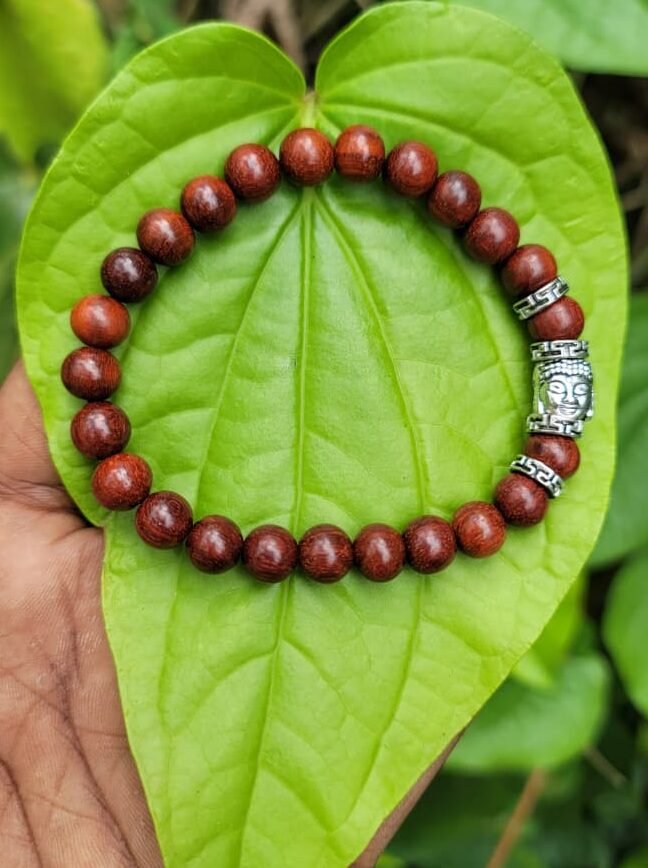 Red Sandal with Buddha Face Bracelet 8mm