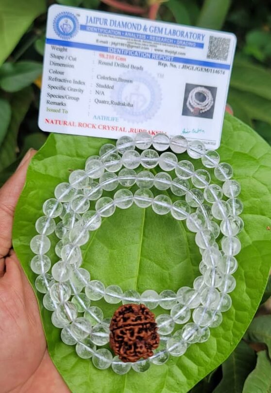 Spatika mala with Rudraksha Dollar 8mm