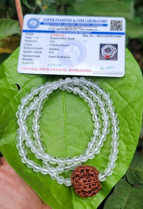 Spatika mala with Rudraksha Dollar 6mm