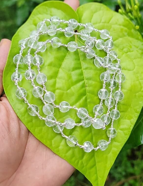 Spatika Diamond cut Mala Silver(925)With Cap 8mm