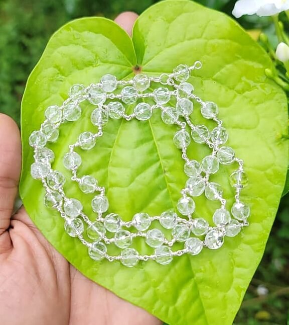 Spatika Diamond cut Mala Silver(925)With Cap  10mm