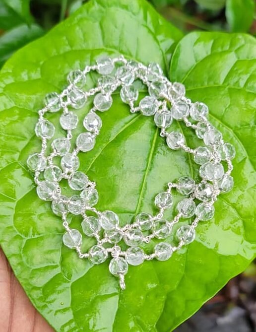 Spatika Diamond cut Mala Silver(925)With Cap 6mm