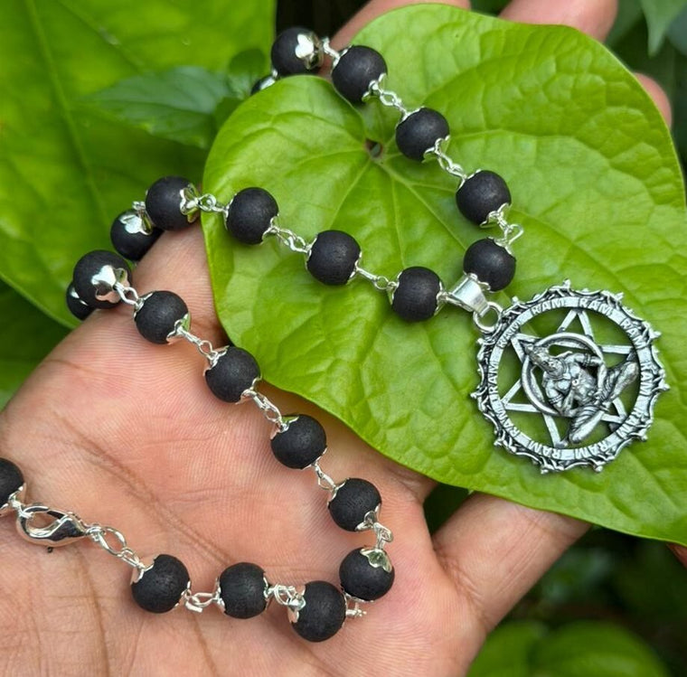 Karungali German Silver Mala with Hanuman Dollar-TYPE C