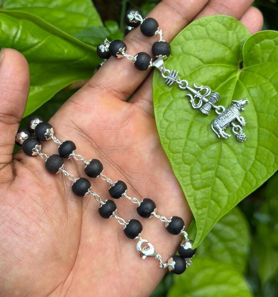 Karungali German Silver Mala with varanasi Nandi Pendant