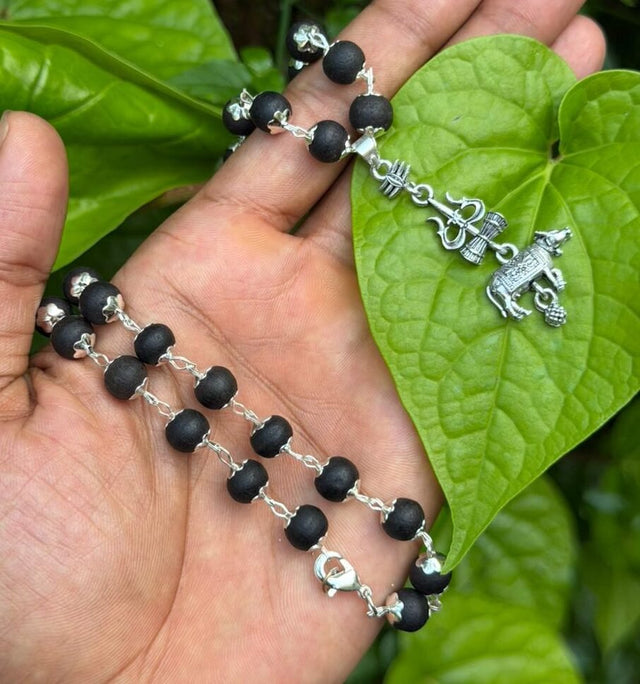 Karungali German Silver Mala with varanasi Nandi Pendant
