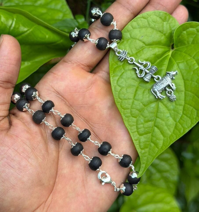 Karungali German Silver Mala with varanasi Nandi Pendant