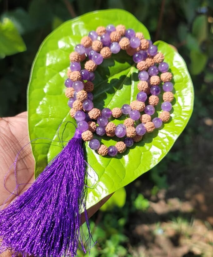 Rudraksha with Amethyst Mala -8mm