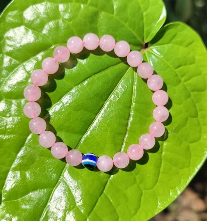 Rose Quartz with evil eye Bracelet 8mm