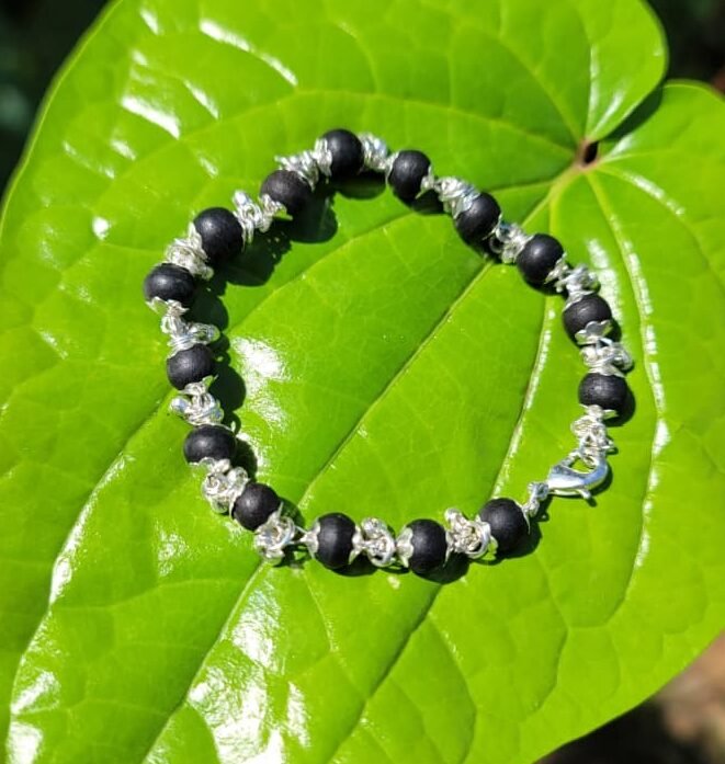 Karungali Silver Coated Bracelet with Hanging 8mm