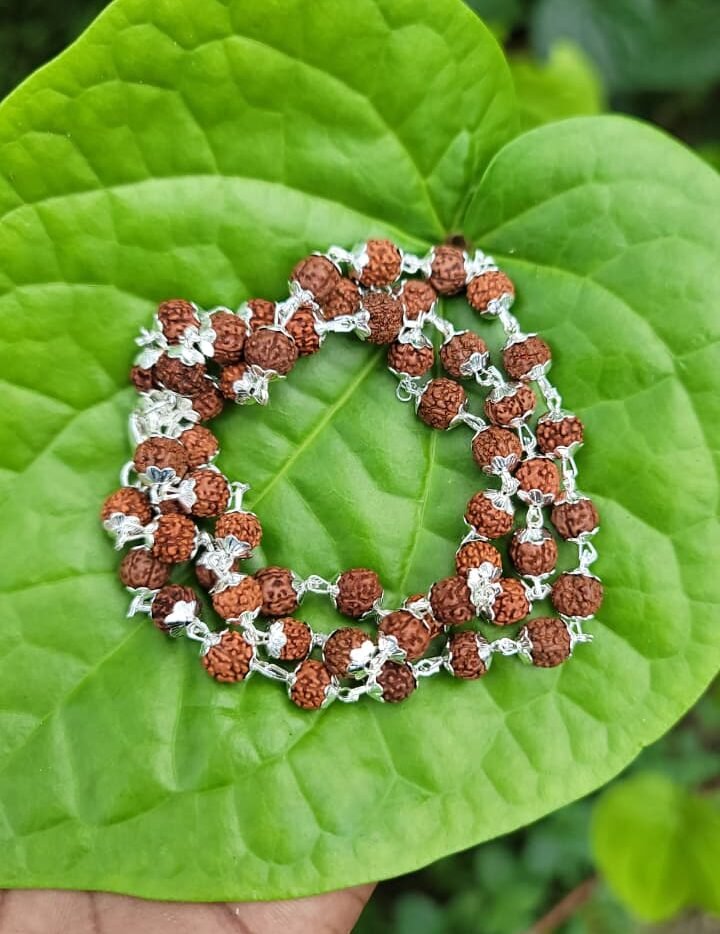Rudraksha German silver mala -8mm
