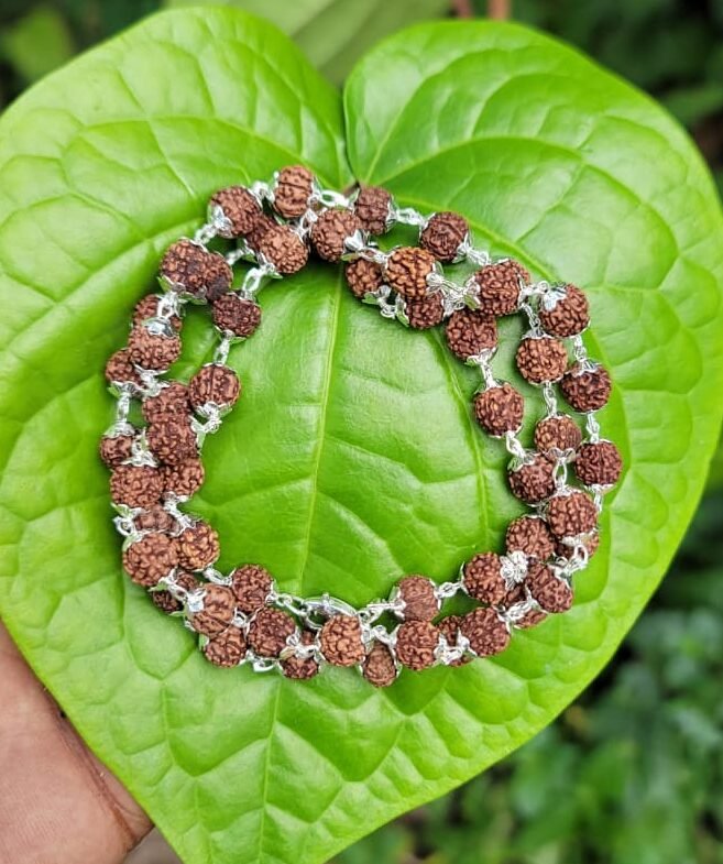 Rudraksha German silver mala -6mm