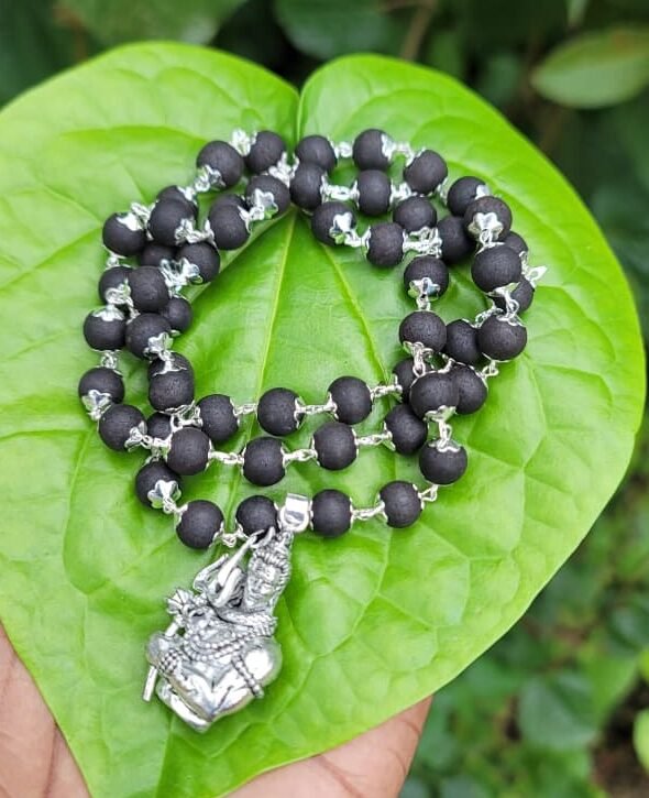Karungali German Silver Mala With Shiva Dollar  8 MM-TYPE H