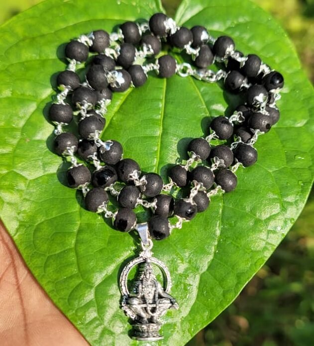 Karungali German Silver Mala With Ayyappa Dollar – 8mm